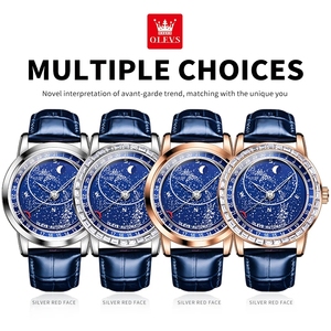 Reloj Mecánico Automático de Fase Lunar para Hombre, de Acero Inoxidable, con Correa de Cuero Azul, de Lujo, con Cristal y Agujas, Resistente al Agua 3BAR, 9923 - Product Image 6
