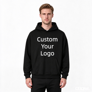 Sweat-shirt à capuche surdimensionné pour homme avec logo personnalisé, couleur unie, pull décontracté, impression frontale par transfert thermique, coton FRENCH TERRY - Product Image 3