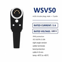 Connecteur circulaire WSV50 M16 5 pôles IP40 IEC 61076-2-106 5A 100V, fiches mâles à angle droit, prise à souder, joint fileté pour l'automatisation