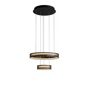 Lámpara Colgante LED Moderna, Anillo de Metal Negro Redondo, CCT 2200K - 3000K - 4000K, 28W, para Techo de Sala de Estar - Product Image 1