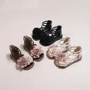 Fashion Trend Children Girl Summer Sandal Shoes Soft Rubber Sole Pu Leather Flower Beach Sandals Shoes For Kids Girls Wholesale