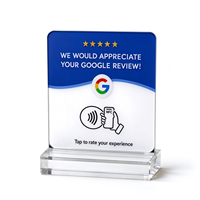 Plaque de table NFC transparente en acrylique pour avis Google, 120x120mm, support de bureau transparent, puce NTAG213, sans adhésif au dos
