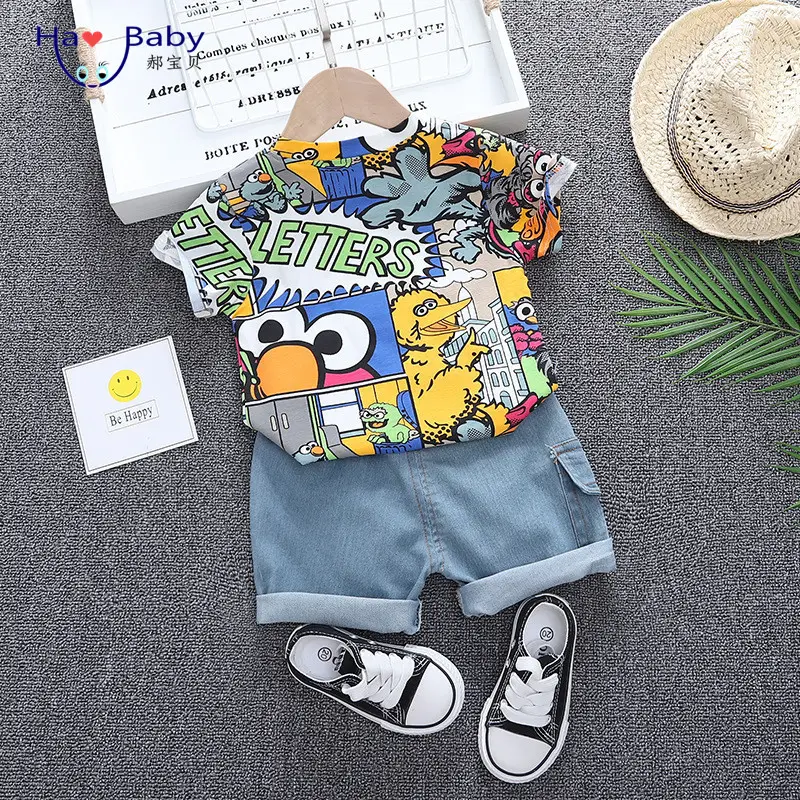Hao Baby Boys Summer Casual Sesame Street Short長袖Infant Children Personality New Handsome Wild Denim Suit