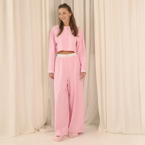 Conjunto de Pijamas de Cardigan de Duas Peças para Mulheres, Estilo Europeu-Americano, Manga Longa e Calças, Roupas de Lazer - Product Image 1