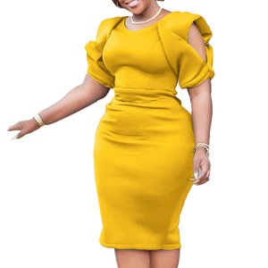 Robes de soirée élégantes pour femmes, taille <span class=keywords><strong>empire</strong></span>, longueur genou, col rond, grandes tailles - Product Image 1