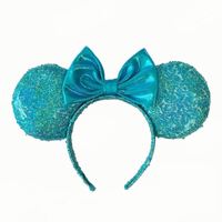 Pita Rambut Minnie dengan Hiasan Glitter dan Payet, Bando Kuping Pita untuk Anak Perempuan, Aksesoris Rambut untuk Festival dan Pesta