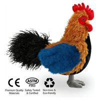 Boneka Hewan Ternak Realistis Ayam Jago Coklat Berbulu Hitam dengan Sayap Biru dan Sisir Merah, Dekorasi untuk Hadiah Natal dan Paskah