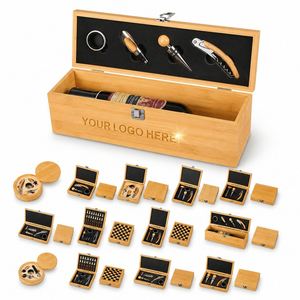 Coffrets cadeaux d'accessoires ouvre-bouteille de vin rouge en bois de bambou de luxe personnalisés avec logo d'entreprise - Product Image 1