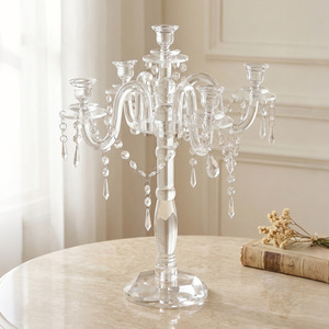 Crystal Acrylic 5 <b>Head</b> Arm Candlestick Table Centerpieces Candelabras Taper Candle Holder Vintage Acrylic Candelabra for Wedding - Product Image 1