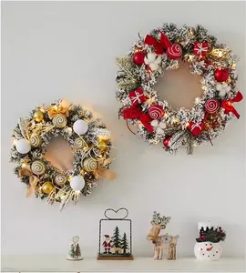 30CM PVC Artificial Christmas Wreath With Ornament For Front Door Decor Xmas Floding Wreath For Festival Holiday Decor