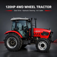Tracteur agricole 4x4 120 ch avec cabine climatisée, moteur diesel, démarrage électrique