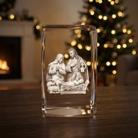 Cube en cristal gravé au laser 3D, souvenir religieux, bloc de cristal gravé au laser personnalisé, décoration d'intérieur, ornement, artisanat, cadeau en cristal