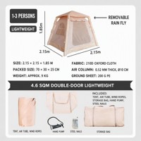 Carpa Inflable para Acampar al Aire Libre en Verano, 4.6 m², Tela Oxford, Una Habitación, Cuatro Estaciones, para 1-3 Personas, Montaje Rápido