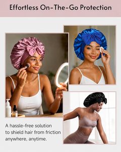Bonnet de nuit en satin doublé double couche réglable avec logo personnalisé pour femme, idéal pour le coiffage et les soins capillaires naturels - Product Image 4