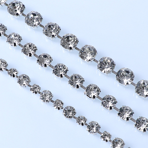 Glass <strong>Rhinestone</strong> Cup <strong>Chain</strong> <strong>SS38</strong> 8mm Crystal Trim Strass in Silver Plating Setting Sew on Garment Shoes Hats Bags Accessories