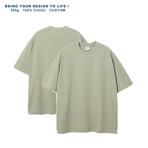 قميص تي شيرت قطني ثقيل الوزن 305 جرام للجنسين بلون موحد وياقة دائرية وأكمام قصيرة للشارع مع طباعة مخصصة بمقاس كبير - Product Image 4