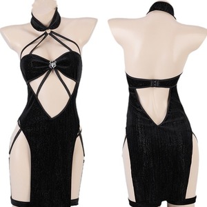 Set di Lingerie Sexy Nera Scintillante di Lusso, Abbigliamento <span class=keywords><strong>da</strong></span> <span class=keywords><strong>Notte</strong></span> in Stile Orientale con Pendente a <span class=keywords><strong>Ragno</strong></span> Gotico e Dettagli Traforati - Product Image 6