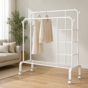 Support de Rangement Robuste en Métal Blanc avec Patins Antidérapants pour Vêtements, Idéal pour Cuisine, Salon et Usage Quotidien Domestique - Product Image 1