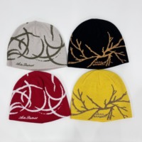 Gorros de punto jacquard gráficos sin puño al por mayor con MOQ bajo, gorros personalizados de diseñador