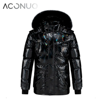 Manteau en duvet épais en polyester respirant, réversible, imperméable et écologique pour homme, avec capuche et fermeture éclair