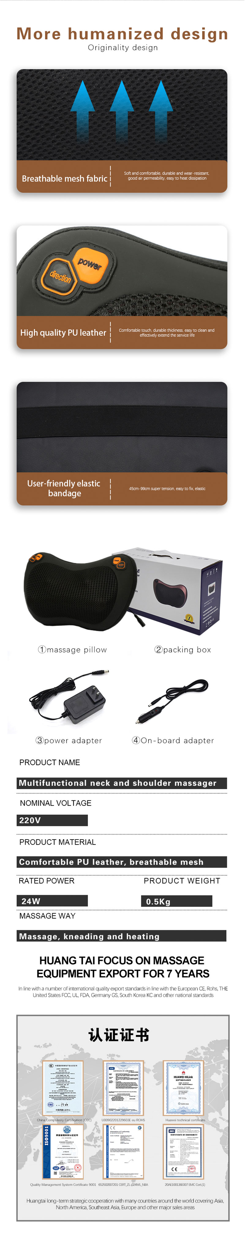 3 Speeds 4 Soft Shiatsu Knead Vibrating Heads Heated Back Waist Neck Massage Pillow For Car And Home