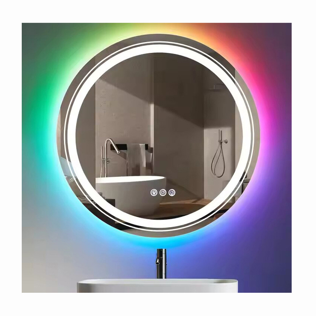 Round Customized Size Frameless Shower Room Color Lightn Led Bathroom Mirror Wall Decoration Smart Mirror