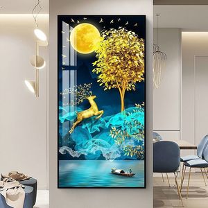 Peinture de porcelaine en cristal de cygne nordique moderne abstraite de luxe, image d'animal de cerf, décoration murale - Product Image 6