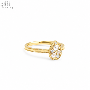 สินค้ามาใหม่ เครื่องประดับวินเทจอาร์ตเดโค แหวนทองคำแท้ 18K ประดับเพชรทรงหยดน้ำแบบโรสคัท สำหรับสวมใส่ทุกวัน - Product Image 2