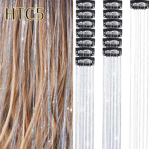 6 Piezas de Extensiones de Cabello con Clip de 19.6 Pulgadas, Brillantes y Relucientes, con Purpurina - Product Image 3