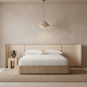 Cama King Size de Madera de Lujo RH Byron con Cabecera Tapizada Extendida de Tela, Muebles de Dormitorio Estilo Mansión Americana - Product Image 1