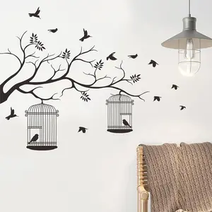 取り外し可能な自己粘着性の木の枝鳥かご壁アート家の装飾3D壁ステッカー