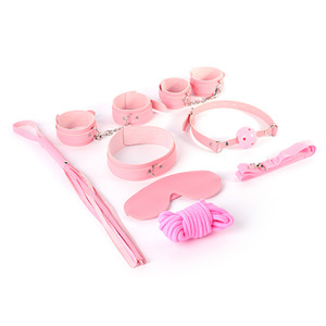 Venta al por mayor adulto BDSM Bondage Gear 7 juegos de hombres y mujeres ojo máscara boca bola látigo cuero mano pie restricción Correa juguetes sexuales - Product Image 5