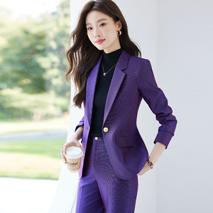 Purple Women's Suit Set Autumn Full Sleeve Polyester Anti-Wrinkle Office Lady Slim Fit Professional Style - Product Image 3