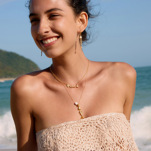 Ensemble collier et boucles d'oreilles en acier inoxydable motif arêtes de poisson, bijoux de fête pour femme, design micro-incrusté vie marine - Product Image 3