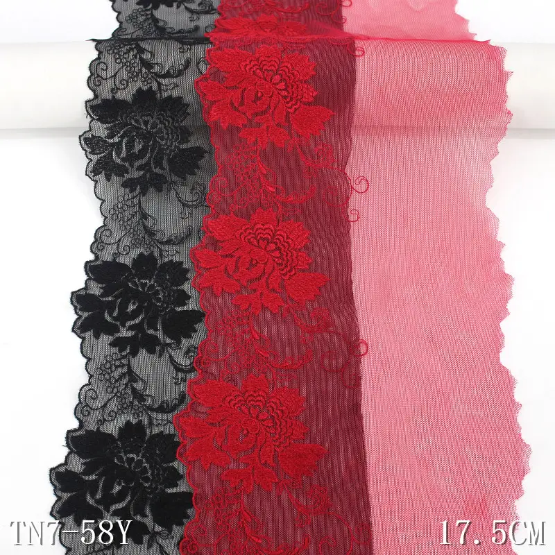 Büyük çiçek tasarım 18cm siyah kırmızı örgü çiçek nakış dantel Trim Polyester kumaş bayanlar için