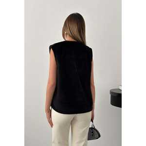 Gilet en velours noir pour femme, vêtement d'extérieur sans manches, chaud pour l'hiver - Product Image 1