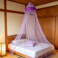 Moustiquaire de lit pliable en tulle à volants et nœuds, style lavande, pour berceau de bébé, rideau suspendu au plafond, décoration esthétique pour chambre d'enfants et de filles