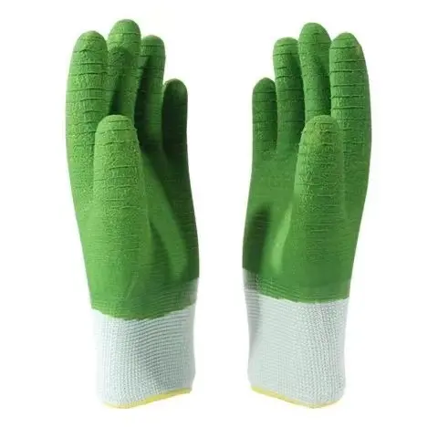 Sarung tangan kerja Liner poliester 13-Gauge dengan lapisan lateks gelombang 3/4 tahan lama antiselip sarung tangan keamanan pelindung
