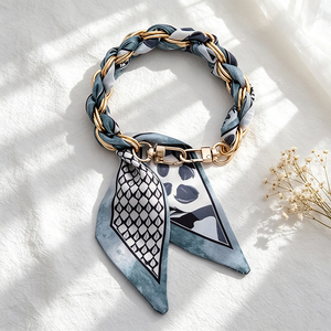 Elegant Twisted Silk Scarf Keyring Bamboo <b>Leaf</b> Pattern Key Chain Handbag Decoration Key Holder for Purse - Product Image 4