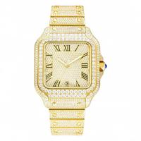 Montre carrée en moissanite VVS, entièrement sertie de pierres, en acier inoxydable plaqué or, automatique, mécanique, hip-hop, luxe pour hommes, vente en gros
