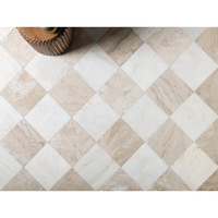 Carreaux de sol en marbre beige et blanc SH STONE, motif damier, pour intérieur, design personnalisé populaire, pour cuisine et salle de bain