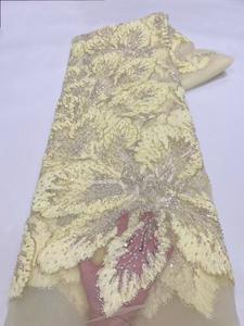 NI.AIビーズレースフレンチブライダルスパンコールネットファブリックメッシュレース真珠付きウェディングイブニングドレス - Product Image 6