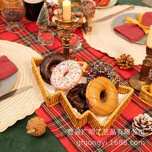 Christmas Tree Woven <b>Basket</b> Beige Polygonal Shape Food Container Snack Storage <b>Tray</b> - Product Image 4