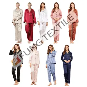 Fung 6001卸売花嫁介添人シルクサテン着物ローブパジャマ、高品質シルクパジャマ、若い女の子のパジャマセット