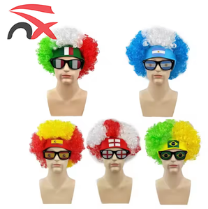 Wholesale Custom Cheer Flag Color Fluffy Short Kinky Curly Synthetic Football Fans Headgear Flag Wig for Outdoor Activities