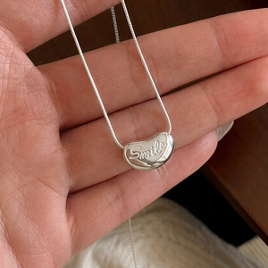 S925 Sterling <b>Silver</b> Smile Pea Necklace Love Bean Design Everyday Wear <b>Choker</b> 405cm Chain Length - Product Image 1