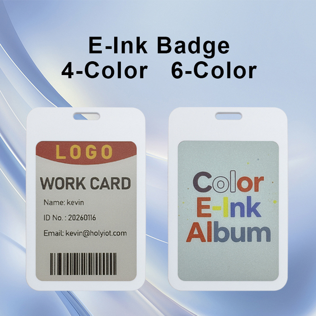 IP68 Waterproof ID Badge with 4-Color E-Ink Screen Display Smart Name Tags Badge BLE & QI Wireless Charging for Staff Management