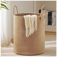 Panier à linge en corde de jute et coton, panier de rangement tissé avec poignées, pour vêtements, couvertures, jouets, rangement domestique