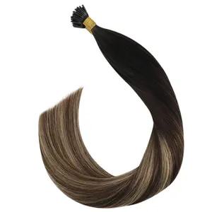 Meilleure vente d'extensions de cheveux humains bouclés i tip pré-collés i tip ombre brun clair balayage brun cendré ajouter le volume 20 pouces 50g