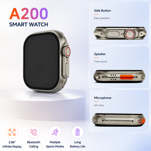 สมาร์ทวอทช์ A200 AMOLED หน้าปัดสี่เหลี่ยม รองรับการโทรผ่านบลูทูธ พร้อมฟังก์ชั่นติดตามสุขภาพ สายซิลิโคน 7 เส้น สำหรับผู้ชายและผู้หญิง ชุดคอมโบสมาร์ทวอทช์ - Product Image 2